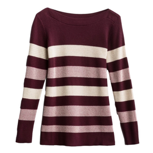 Market & Spruce 3X Striped Sweater Burgundy Cream NWT $68 MSRP